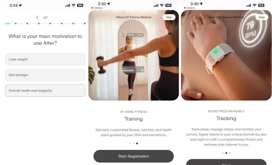 Screenshots showcasing the functionality of the AlterMe app