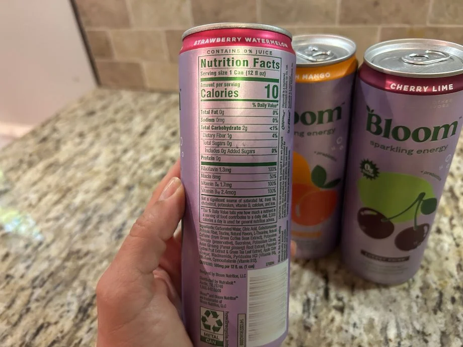 Nutrition Facts on a can of Bloom Energy