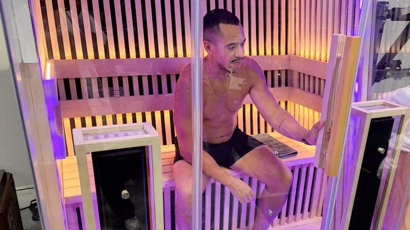 Our product tester in the Plunge Infrared Sauna Pro XL with UV light