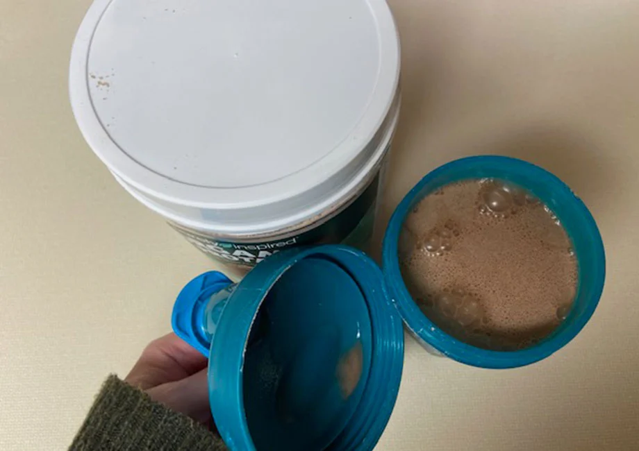 A freshly mixed shake made from Purely Inspired Organic Protein.