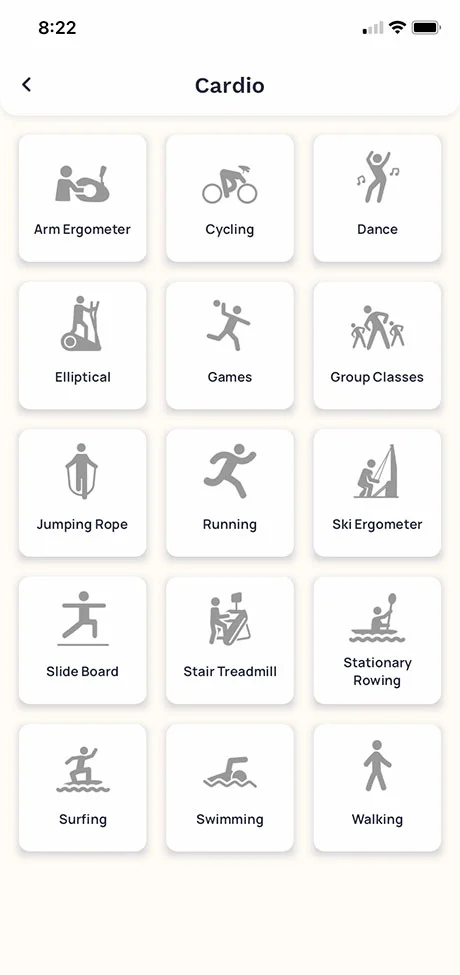 Looking at the cardio page on the Cronometer app.