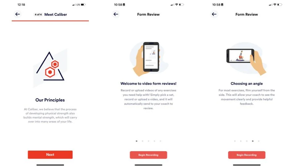 screenshots of caliber app