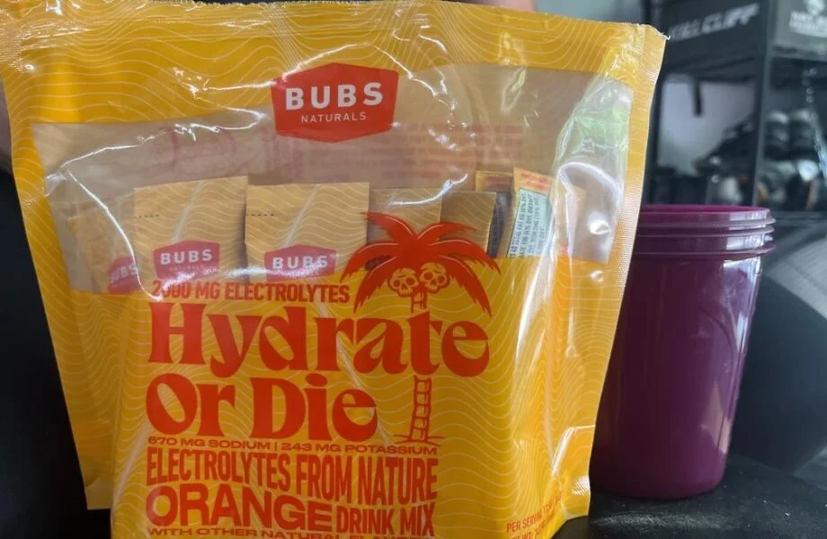 A package of BUBS Naturals Hydrate or Die electrolyte drink mix