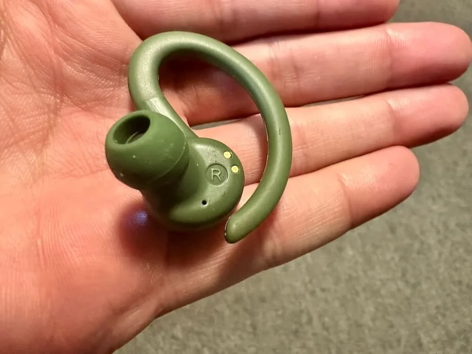 A close look at the JLab Go Air Sport wireless earbuds.
