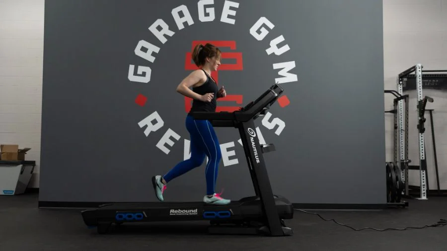 An image of a woman running on a treadmill