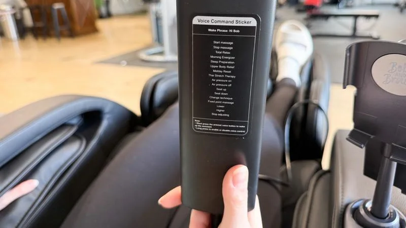 Voice Command cheat sheet sticker for the Bob and Brad Massage Chair