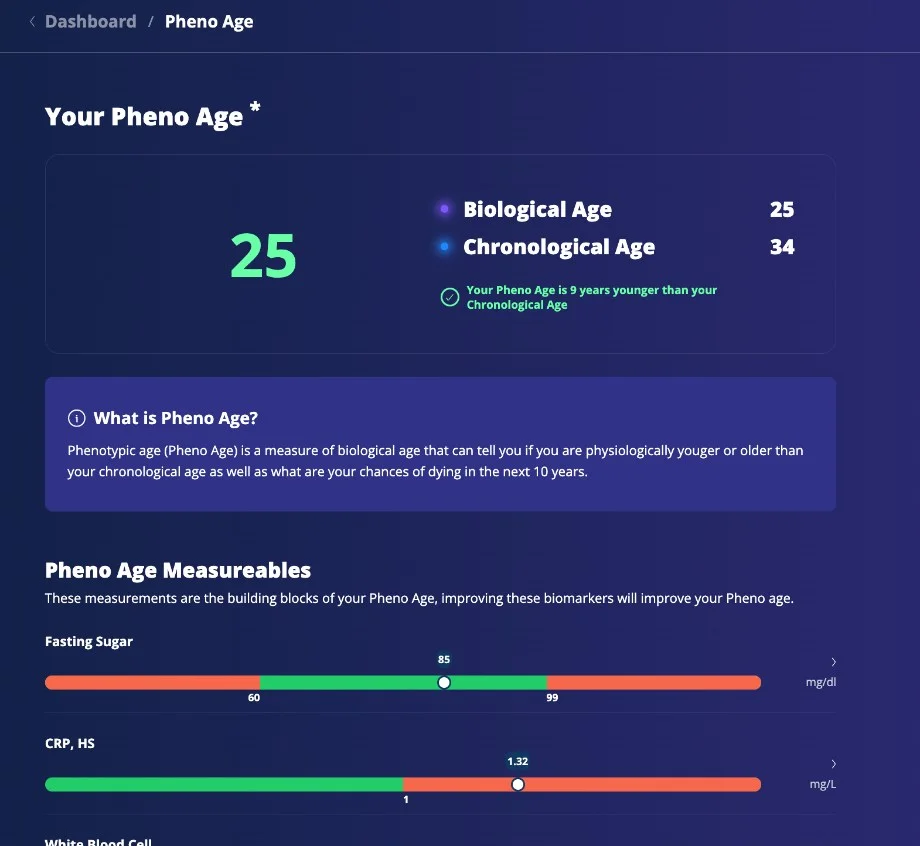 Screenshot of opt health pheno age