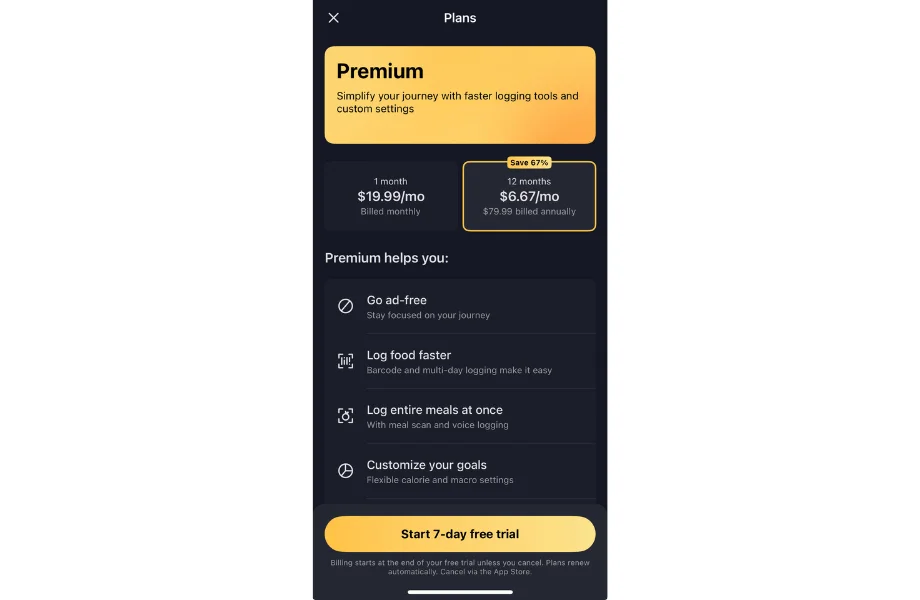 The Premium subscription plan offered through MyFitnessPal