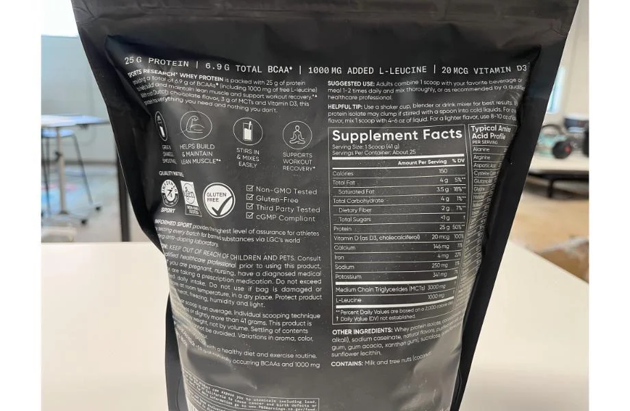 Sports Research Whey Protein Supplement Facts