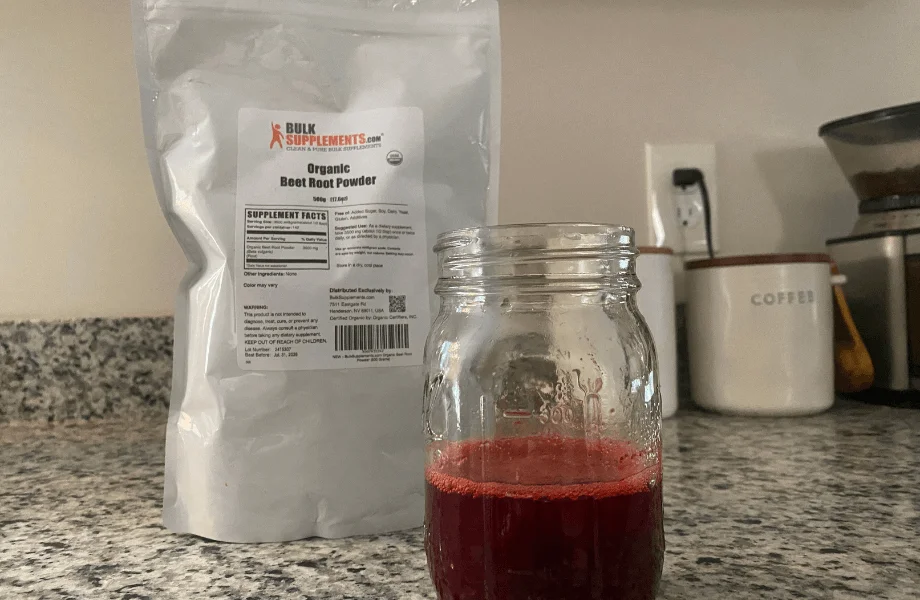 A serving of Bulks Supplements Organic Beet Root Powder
