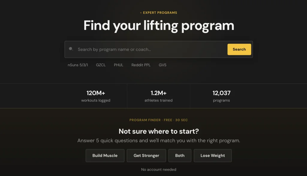 A screenshot from the Boostcamp app shows different ways to find the right workout program.