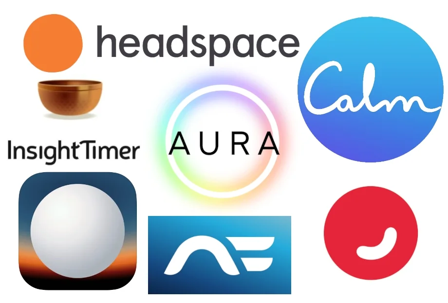 A collage of logos from some of the best meditation apps.