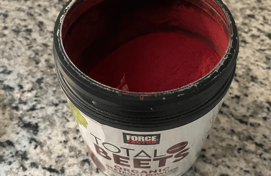 An open container of Force Factor Total Beets
