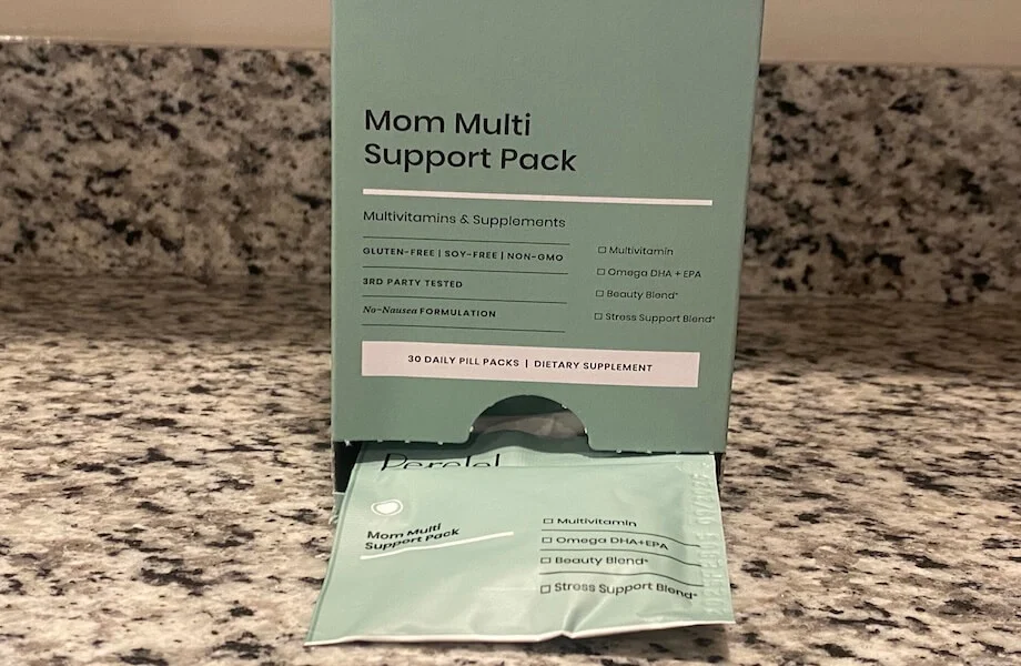 A box and individual packet of Perelel Mom Multi-Support Pack
