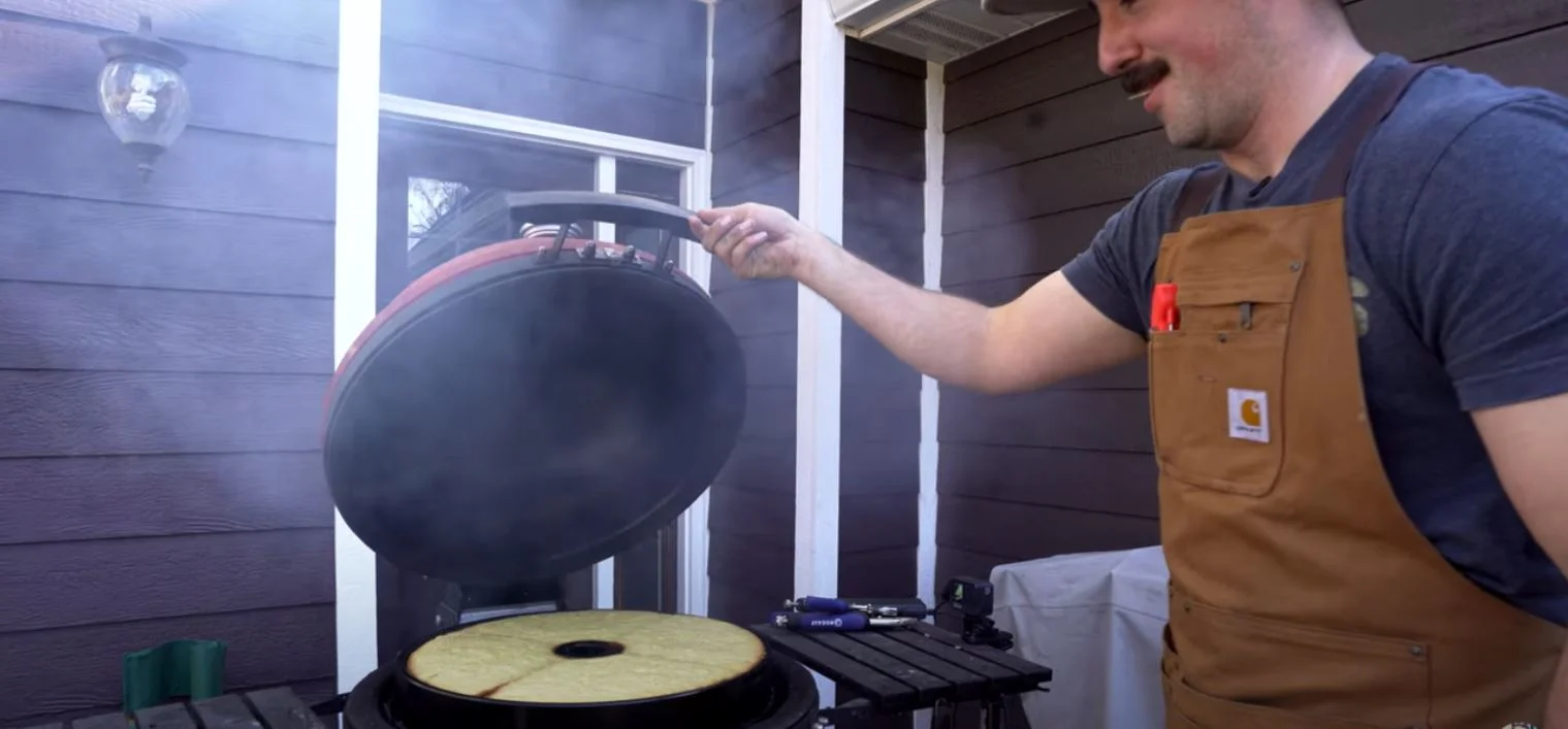 Coop using a 45-pound Rogue Deep Dish Plate to cook cornbread