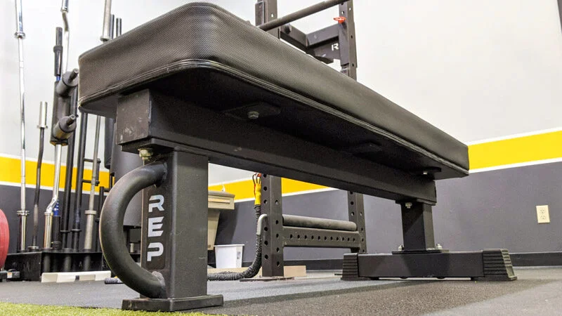 A side view of the REP FB-5000 weight bench
