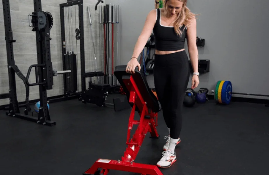 Our tester adjusting the back pad angle of the Major Fitness Adjustable Bench