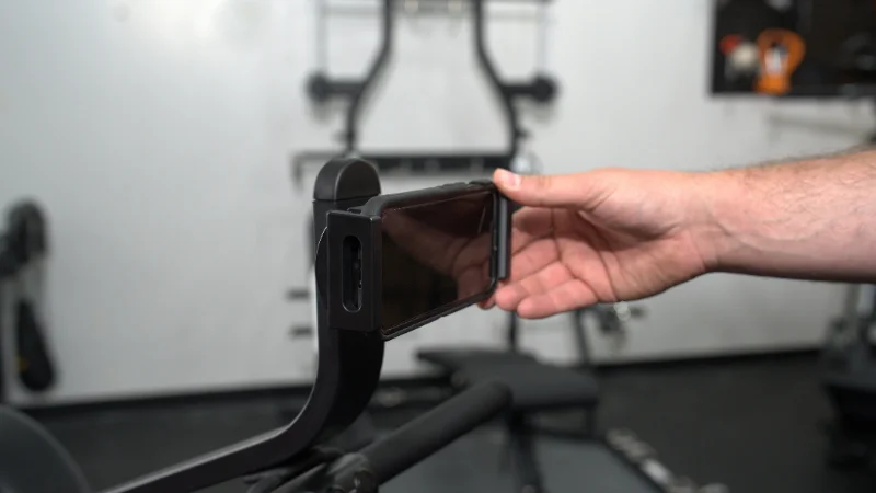 The YOSUDA Air Magnetic Rowing Machine Pro's built-in device holder