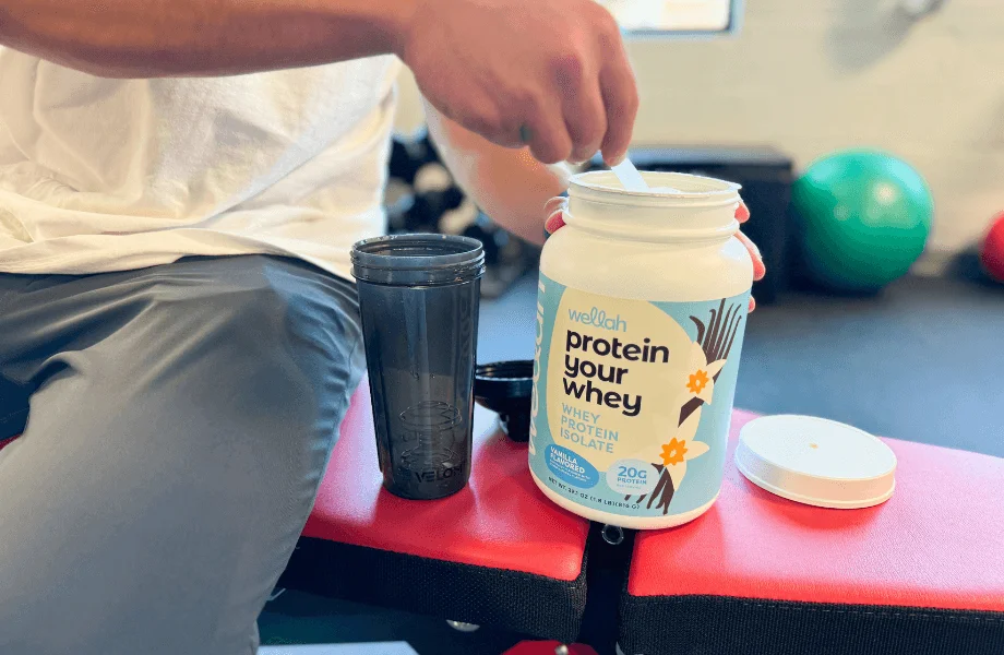 An open container of Wellah Protein Your Whey protein powder