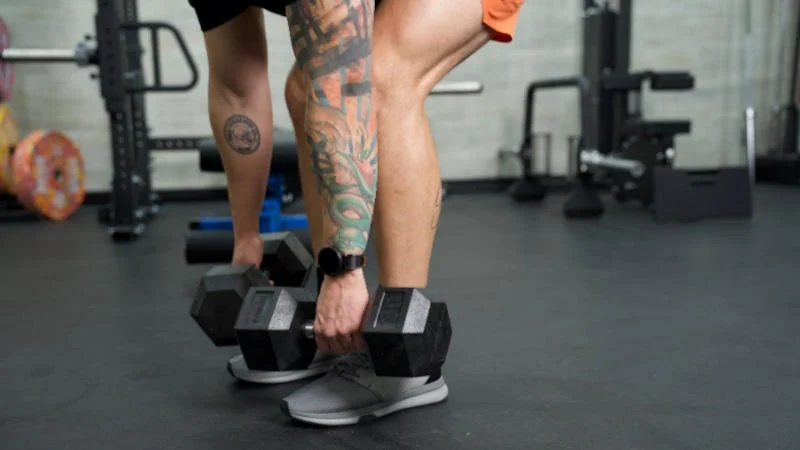 Our tester trying out a new pair of weightlifting shoes