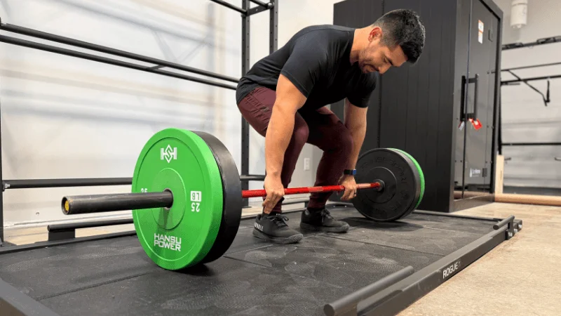 Our tester deadlifting on the Rogue Deadlift Platform