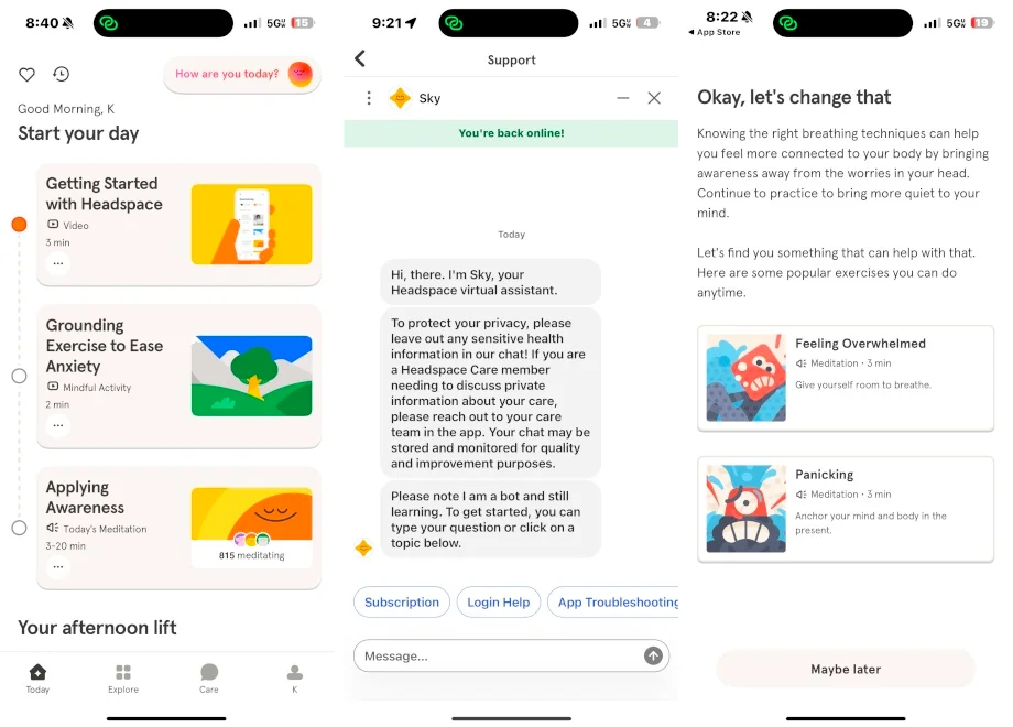 Screenshots of encouragement from the Headspace app