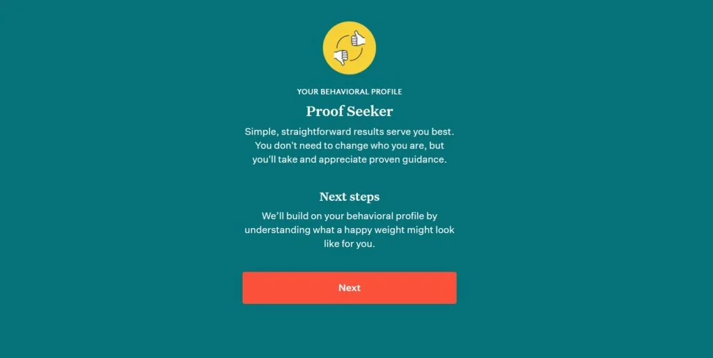 A Behavioral Profile screenshot in the Noom app