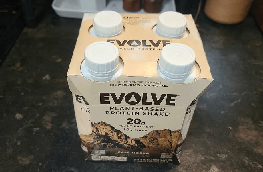 A four pack of Evolve Plant-Based Protein Shakes