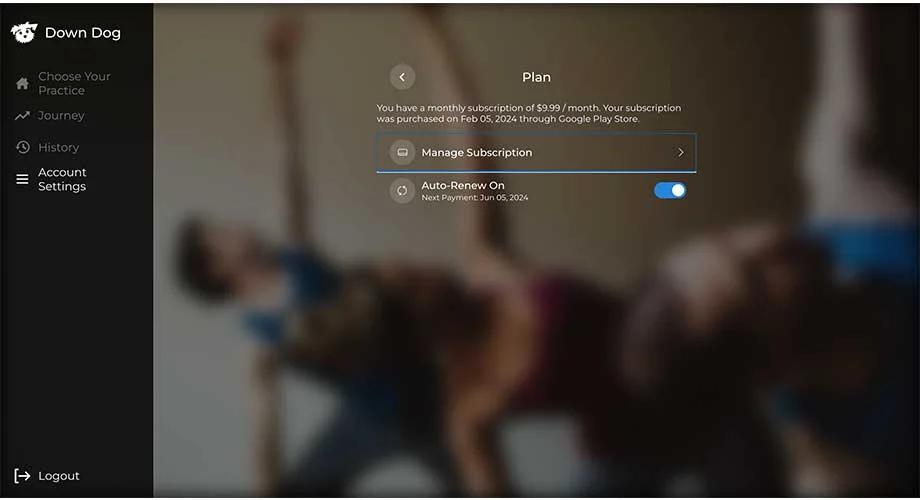 Screenshot of pricing for the Down Dog Yoga App.
