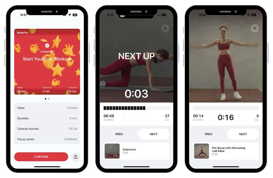 Betterme app workout screenshots