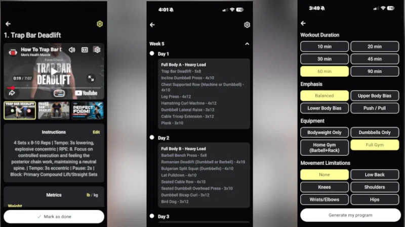 TR[Ai]NER app screens