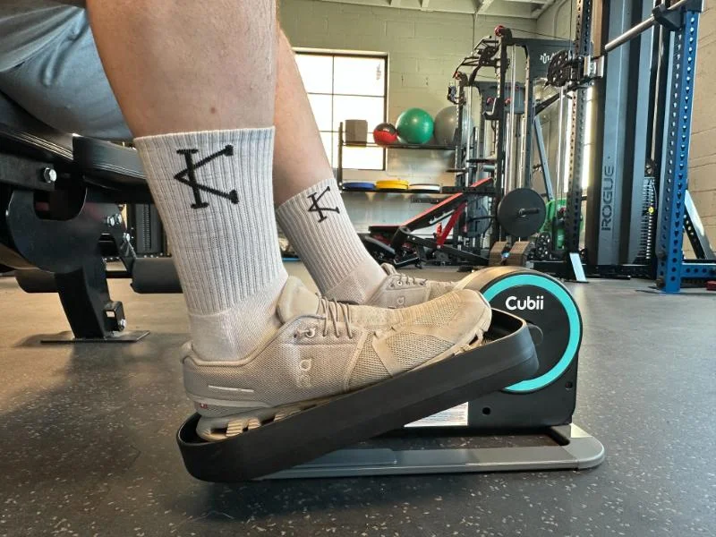 Our product tester pedalling on the Cubii Move