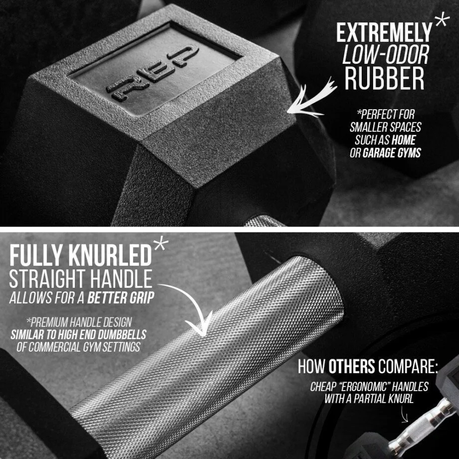 REP Fitness Rubber Coated Hex Dumbbells