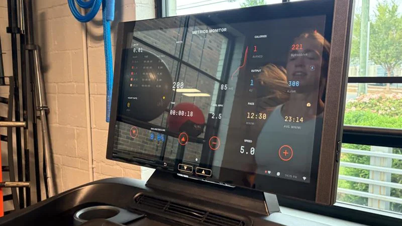 The Metrics Monitor can be used to track stats in real-time while running on the Aviron Podium Treadmill