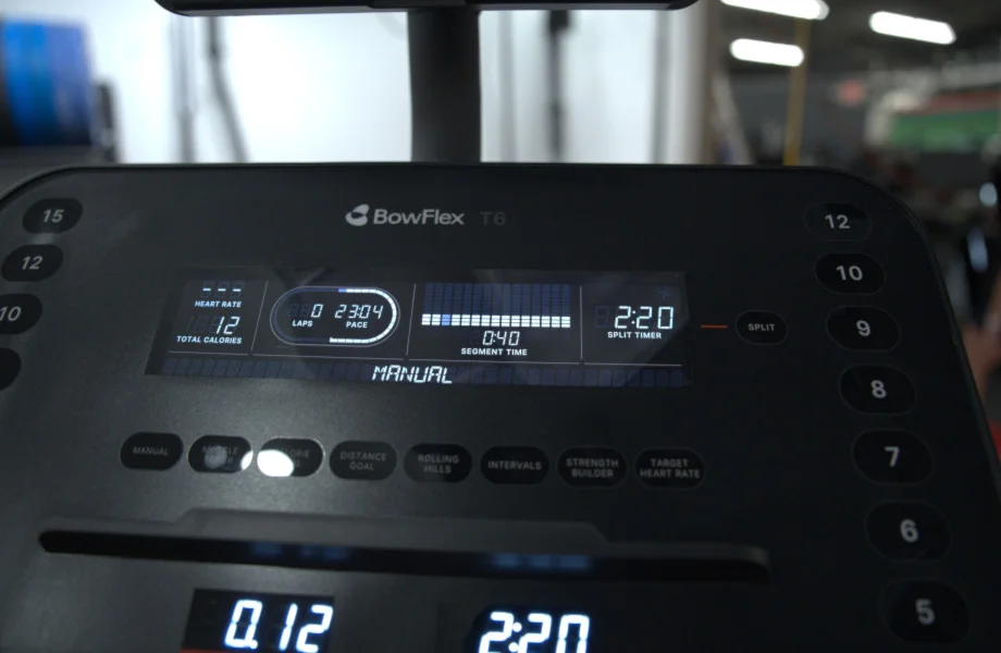 The Bowflex T6 treadmill's LCD display console