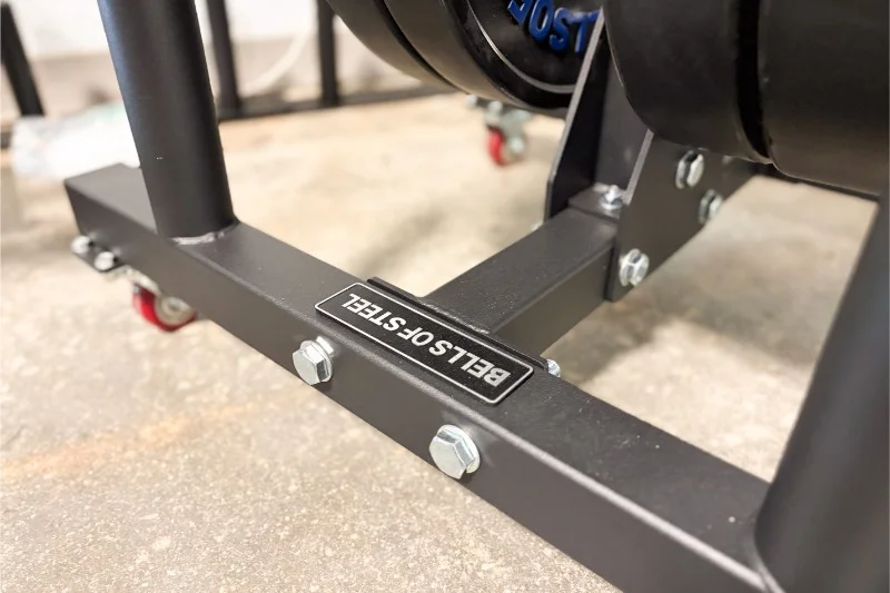Looking at the base of a Bells of Steel Bumper Plate Tree and Bar Holder