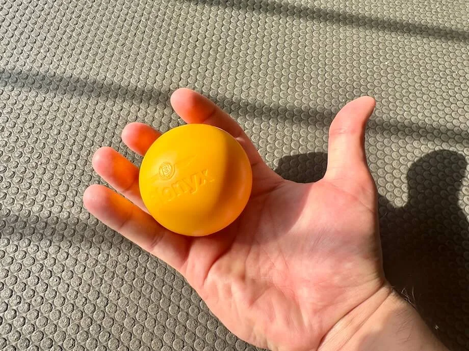 Our tester holding a Blonyx Lacrosse ball
