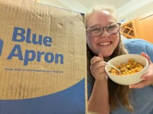 blue apron review girl eating