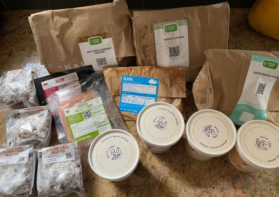 Items from a Green Chef Delivery