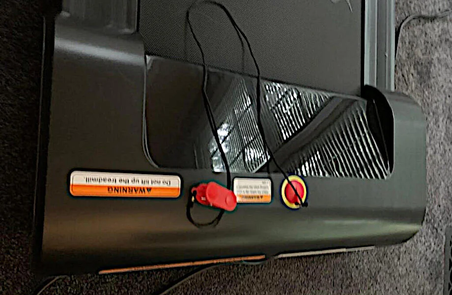 The safety strap is shown for the Sunny Health and Fitness Under Desk Treadmill.