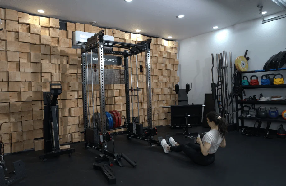 Our tester performing a seated cable row with the Fringe Sport Dane 2.0 functional trainer