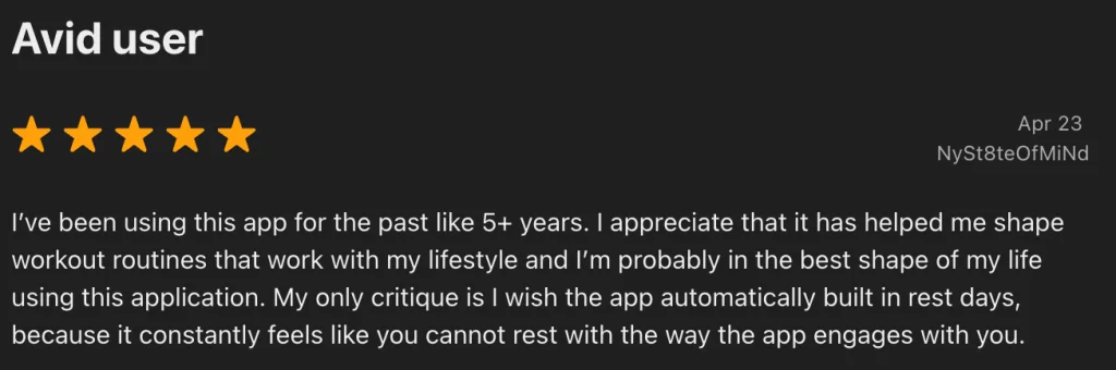 A screenshot from a customer review of the SHRED app